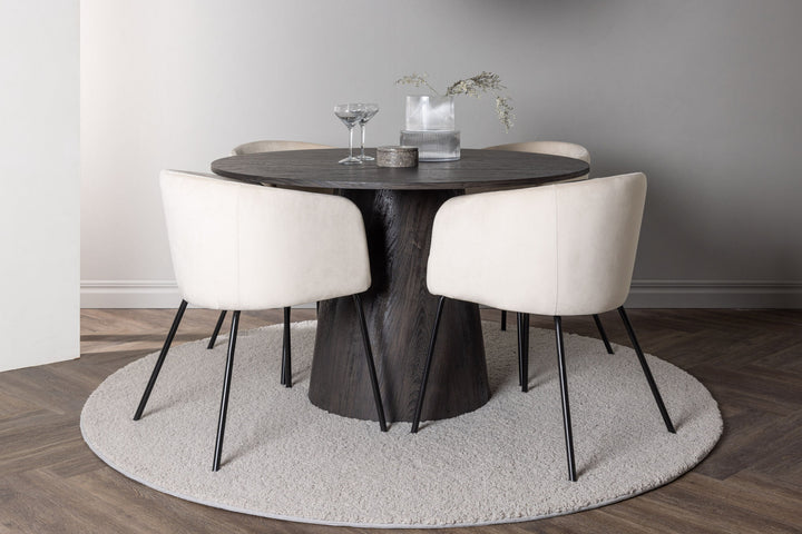 Venture Home Lanzo Dining Table φ120 - Mocca/Mocca +Berit Chair - Black / Beige Velvet _4