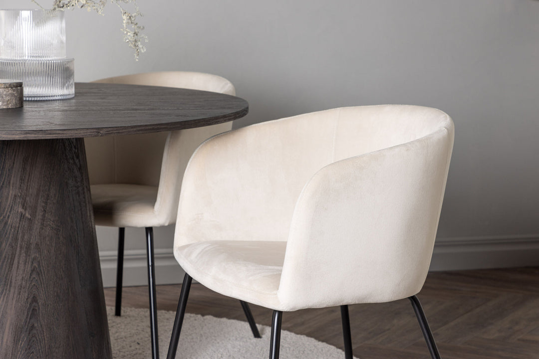 Venture Home Lanzo Dining Table φ120 - Mocca/Mocca +Berit Chair - Black / Beige Velvet _4