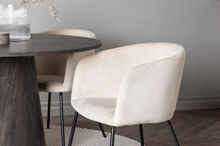 Venture Home Lanzo Dining Table φ120 - Mocca/Mocca +Berit Chair - Black / Beige Velvet _4