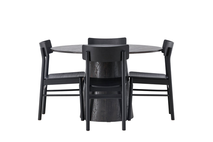 Venture Home Lanzo Dining Table φ120 - Mocca/Mocca +Montros Dining Chair - Natural / Natural Rubberwood _4