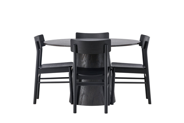 Venture Home Lanzo Dining Table φ120 - Mocca/Mocca +Montros Dining Chair - Natural / Natural Rubberwood _4