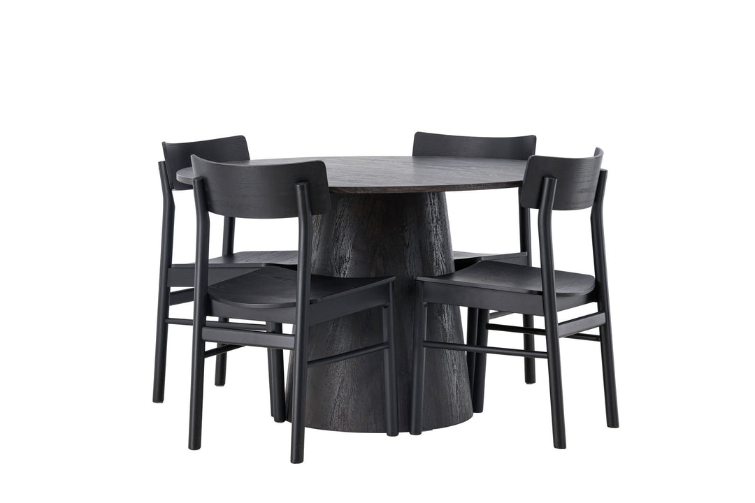 Venture Home Lanzo Dining Table φ120 - Mocca/Mocca +Montros Dining Chair - Natural / Natural Rubberwood _4