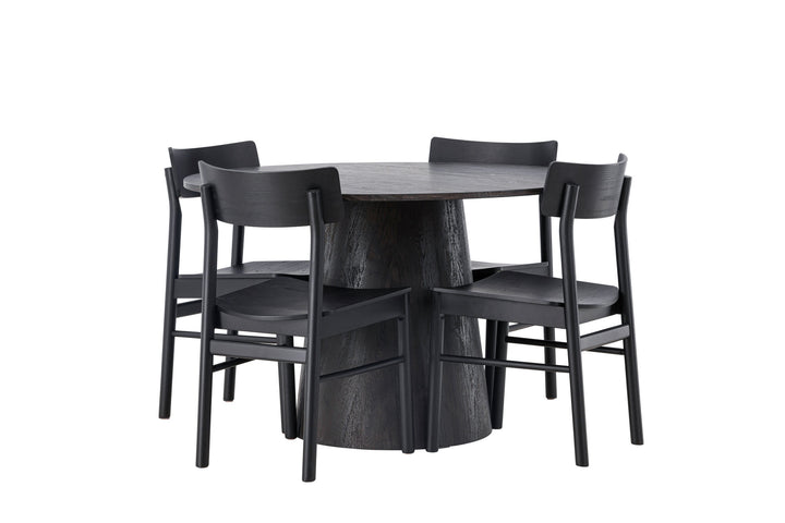 Venture Home Lanzo Dining Table φ120 - Mocca/Mocca +Montros Dining Chair - Natural / Natural Rubberwood _4