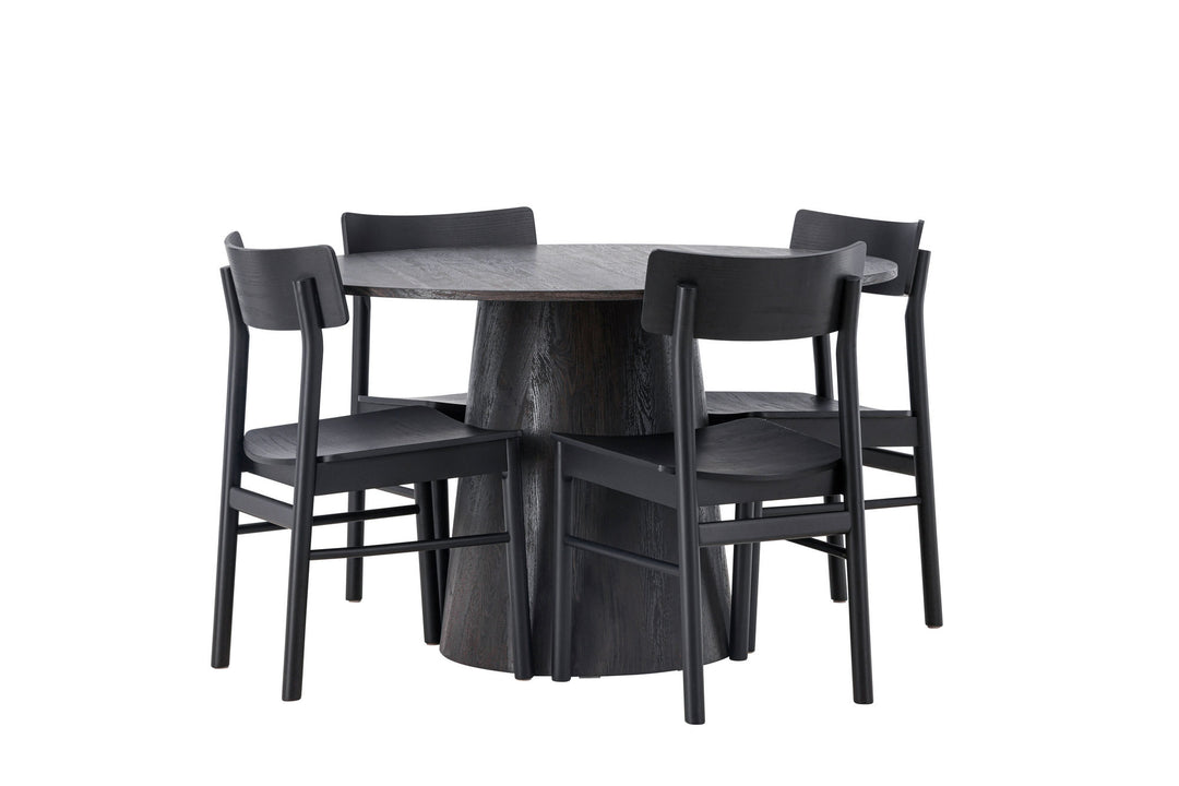 Venture Home Lanzo Dining Table φ120 - Mocca/Mocca +Montros Dining Chair - Natural / Natural Rubberwood _4