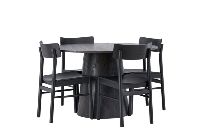 Venture Home Lanzo Dining Table φ120 - Mocca/Mocca +Montros Dining Chair - Natural / Natural Rubberwood _4