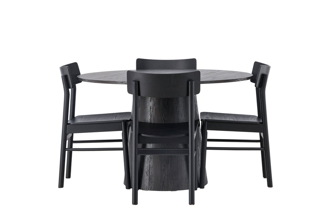 Venture Home Lanzo Dining Table φ120 - Mocca/Mocca +Montros Dining Chair - Natural / Natural Rubberwood _4