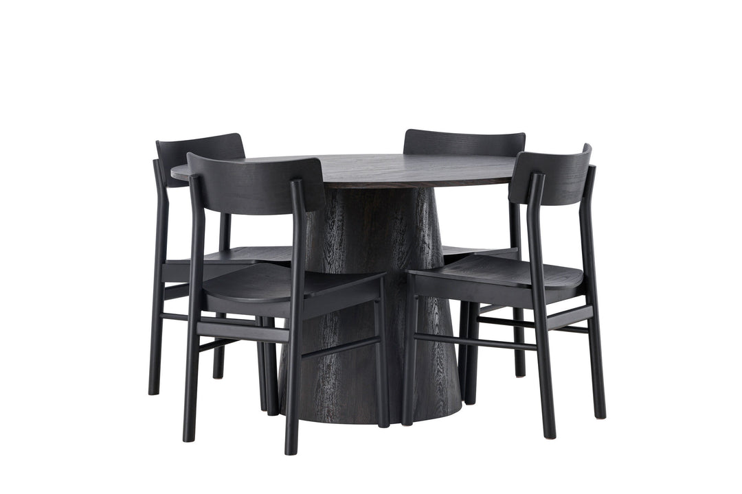 Venture Home Lanzo Dining Table φ120 - Mocca/Mocca +Montros Dining Chair - Natural / Natural Rubberwood _4