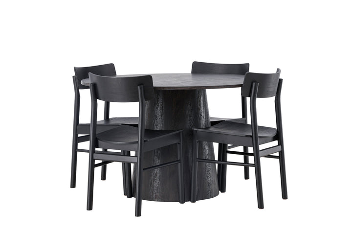 Venture Home Lanzo Dining Table φ120 - Mocca/Mocca +Montros Dining Chair - Natural / Natural Rubberwood _4