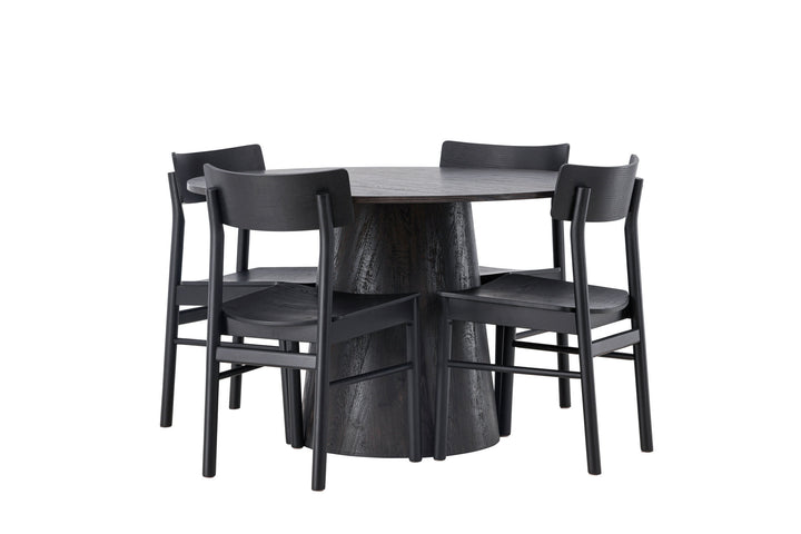 Venture Home Lanzo Dining Table φ120 - Mocca/Mocca +Montros Dining Chair - Natural / Natural Rubberwood _4
