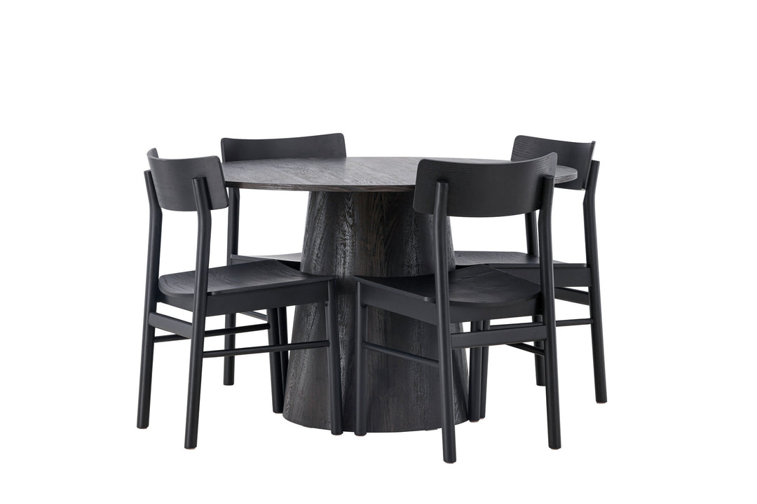Venture Home Lanzo Dining Table φ120 - Mocca/Mocca +Montros Dining Chair - Natural / Natural Rubberwood _4