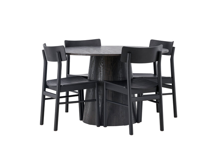 Venture Home Lanzo Dining Table φ120 - Mocca/Mocca +Montros Dining Chair - Natural / Natural Rubberwood _4