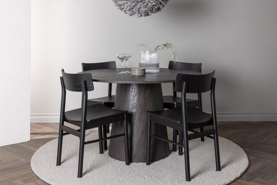Venture Home Lanzo Dining Table φ120 - Mocca/Mocca +Montros Dining Chair - Natural / Natural Rubberwood _4