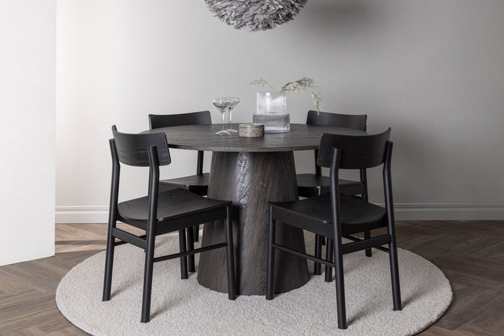 Venture Home Lanzo Dining Table φ120 - Mocca/Mocca +Montros Dining Chair - Natural / Natural Rubberwood _4