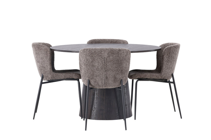Venture Home Lanzo Dining Table φ120 - Mocca/Mocca +Modesto Dining Chair - Grey / Smoked Black Boucle _4