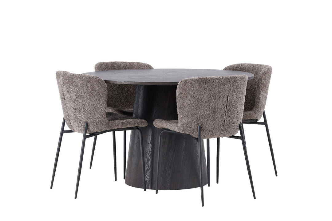 Venture Home Lanzo Dining Table φ120 - Mocca/Mocca +Modesto Dining Chair - Grey / Smoked Black Boucle _4