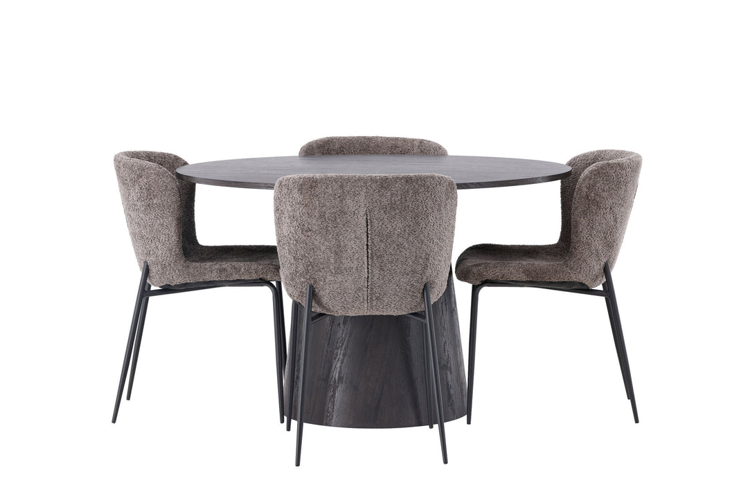 Venture Home Lanzo Dining Table φ120 - Mocca/Mocca +Modesto Dining Chair - Grey / Smoked Black Boucle _4