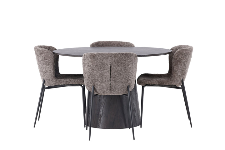 Venture Home Lanzo Dining Table φ120 - Mocca/Mocca +Modesto Dining Chair - Grey / Smoked Black Boucle _4