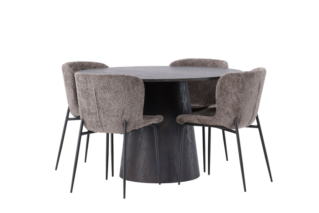 Venture Home Lanzo Dining Table φ120 - Mocca/Mocca +Modesto Dining Chair - Grey / Smoked Black Boucle _4