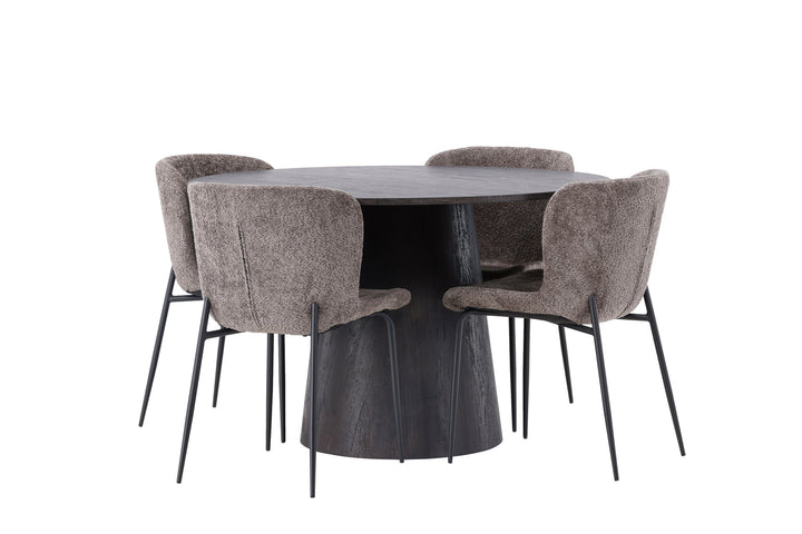 Venture Home Lanzo Dining Table φ120 - Mocca/Mocca +Modesto Dining Chair - Grey / Smoked Black Boucle _4