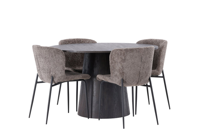 Venture Home Lanzo Dining Table φ120 - Mocca/Mocca +Modesto Dining Chair - Grey / Smoked Black Boucle _4