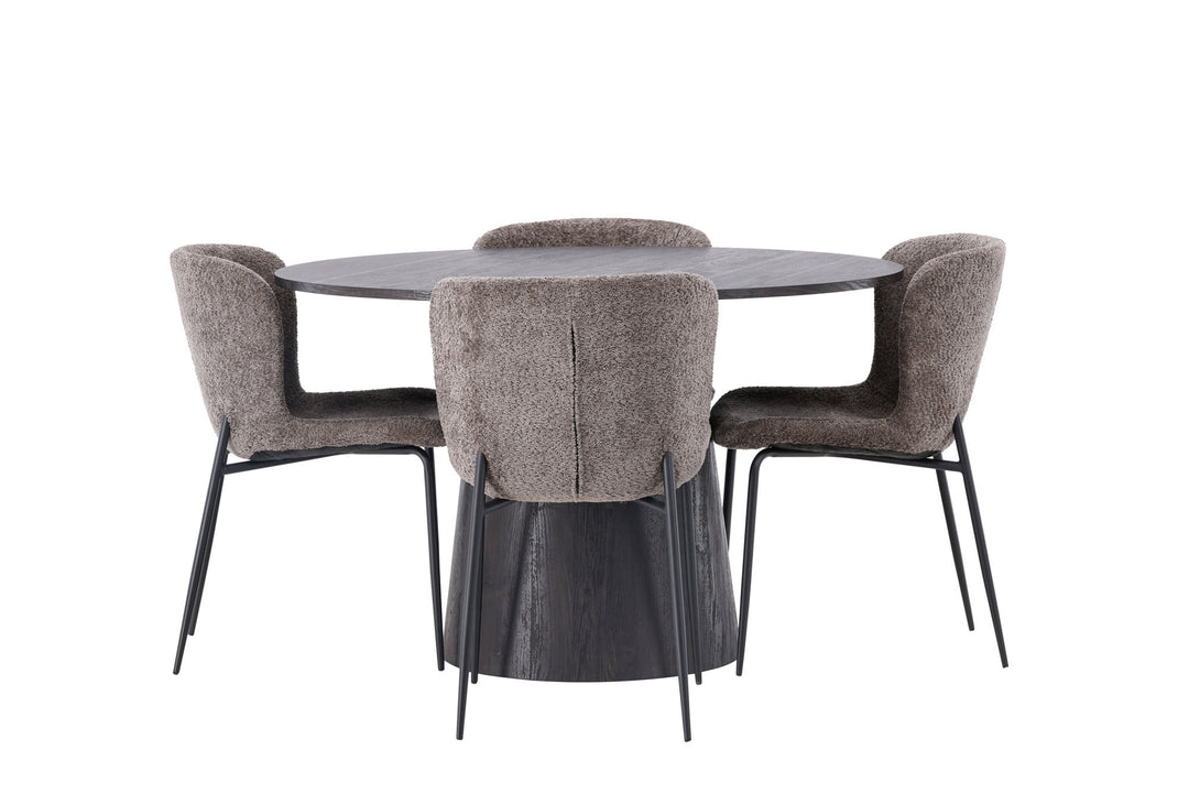Venture Home Lanzo Dining Table φ120 - Mocca/Mocca +Modesto Dining Chair - Grey / Smoked Black Boucle _4