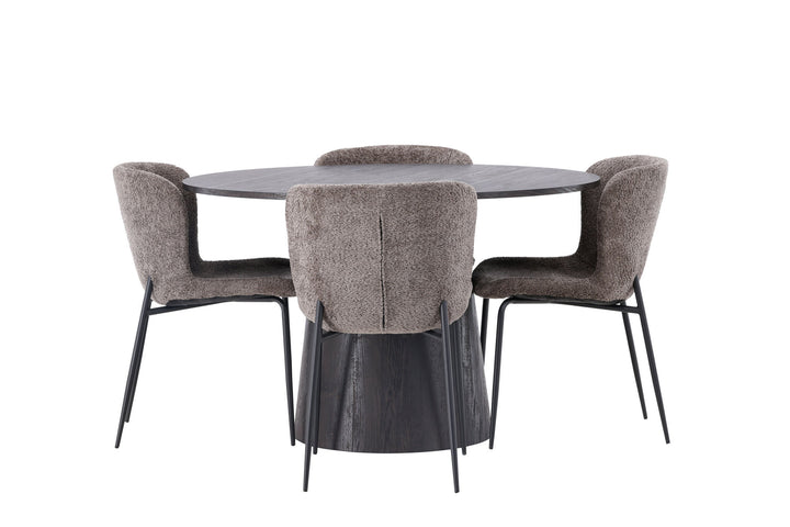 Venture Home Lanzo Dining Table φ120 - Mocca/Mocca +Modesto Dining Chair - Grey / Smoked Black Boucle _4