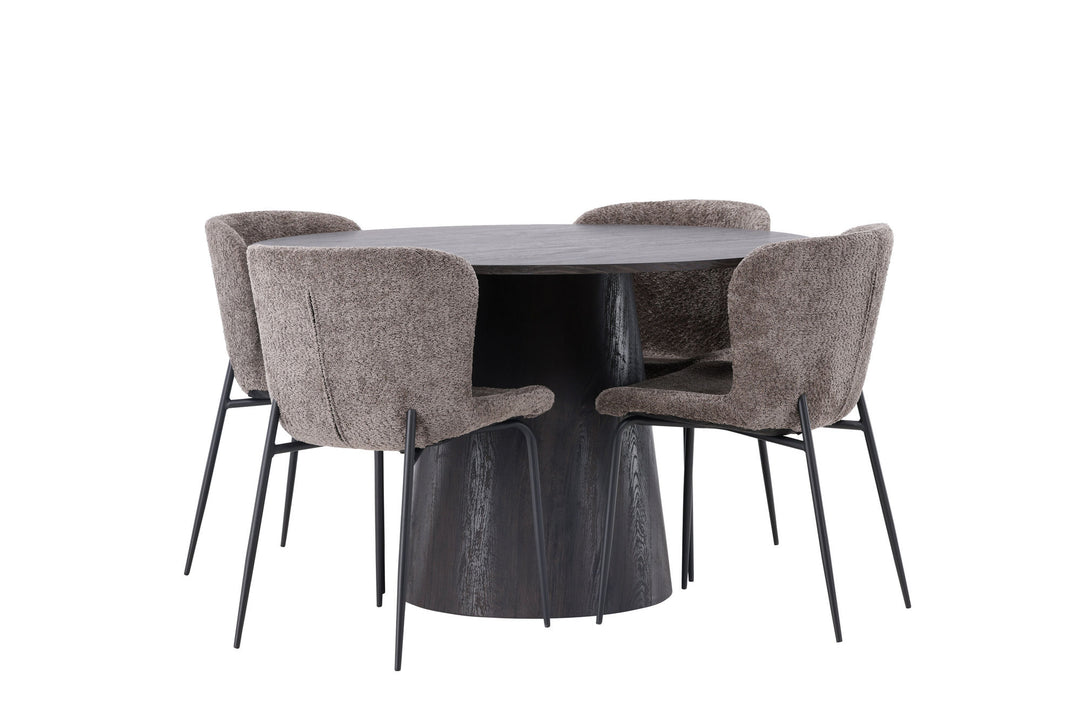 Venture Home Lanzo Dining Table φ120 - Mocca/Mocca +Modesto Dining Chair - Grey / Smoked Black Boucle _4