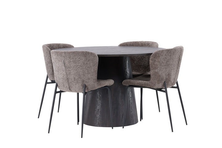 Venture Home Lanzo Dining Table φ120 - Mocca/Mocca +Modesto Dining Chair - Grey / Smoked Black Boucle _4