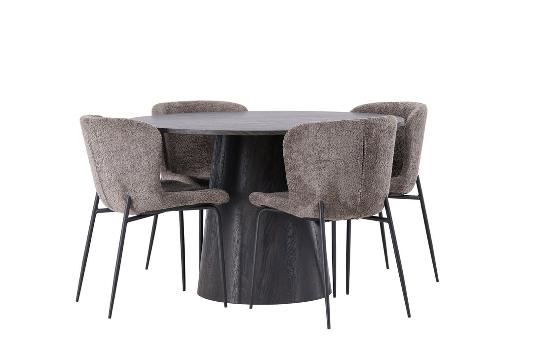 Venture Home Lanzo Dining Table φ120 - Mocca/Mocca +Modesto Dining Chair - Grey / Smoked Black Boucle _4