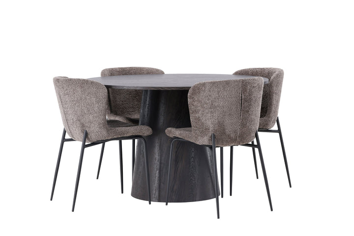 Venture Home Lanzo Dining Table φ120 - Mocca/Mocca +Modesto Dining Chair - Grey / Smoked Black Boucle _4