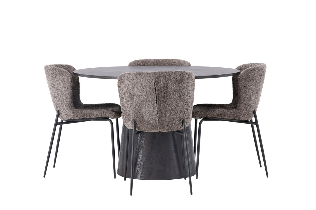 Venture Home Lanzo Dining Table φ120 - Mocca/Mocca +Modesto Dining Chair - Grey / Smoked Black Boucle _4