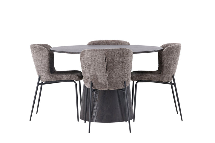 Venture Home Lanzo Dining Table φ120 - Mocca/Mocca +Modesto Dining Chair - Grey / Smoked Black Boucle _4