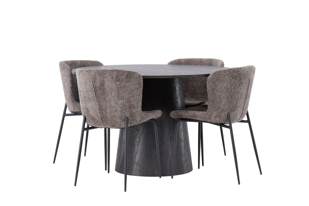 Venture Home Lanzo Dining Table φ120 - Mocca/Mocca +Modesto Dining Chair - Grey / Smoked Black Boucle _4