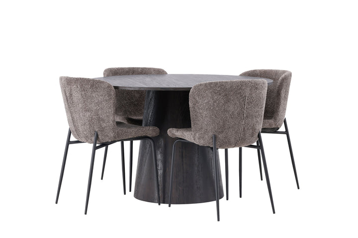 Venture Home Lanzo Dining Table φ120 - Mocca/Mocca +Modesto Dining Chair - Grey / Smoked Black Boucle _4