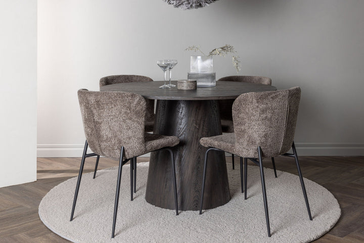 Venture Home Lanzo Dining Table φ120 - Mocca/Mocca +Modesto Dining Chair - Grey / Smoked Black Boucle _4