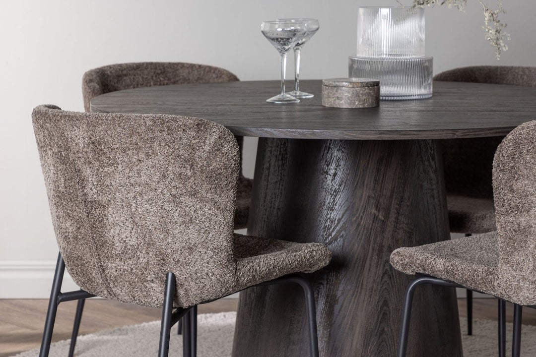 Venture Home Lanzo Dining Table φ120 - Mocca/Mocca +Modesto Dining Chair - Grey / Smoked Black Boucle _4