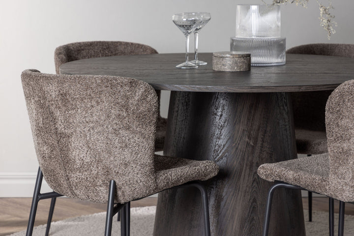 Venture Home Lanzo Dining Table φ120 - Mocca/Mocca +Modesto Dining Chair - Grey / Smoked Black Boucle _4
