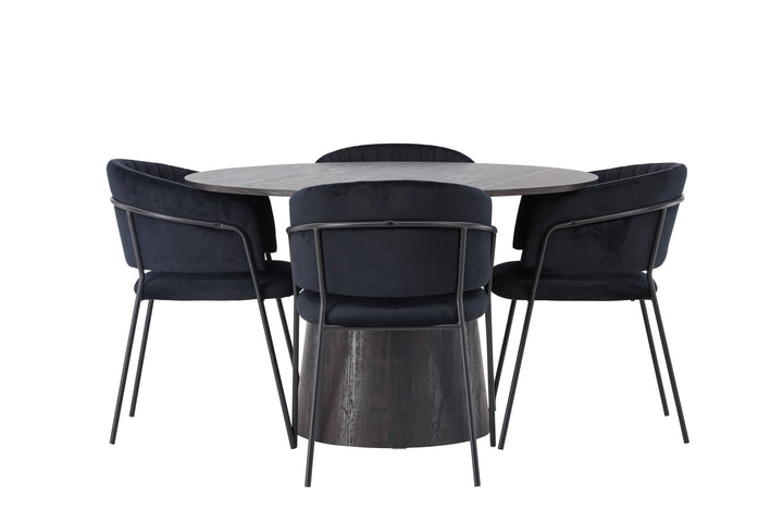 Venture Home Lanzo Dining Table φ120 - Mocca/Mocca +Selma Dining Chair - Black / Black Velvet _4