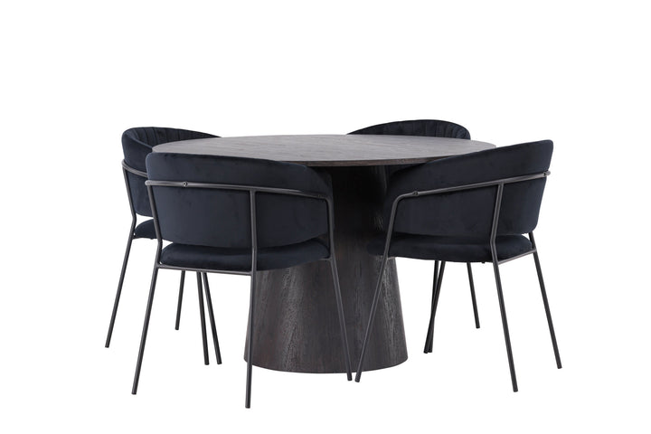 Venture Home Lanzo Dining Table φ120 - Mocca/Mocca +Selma Dining Chair - Black / Black Velvet _4