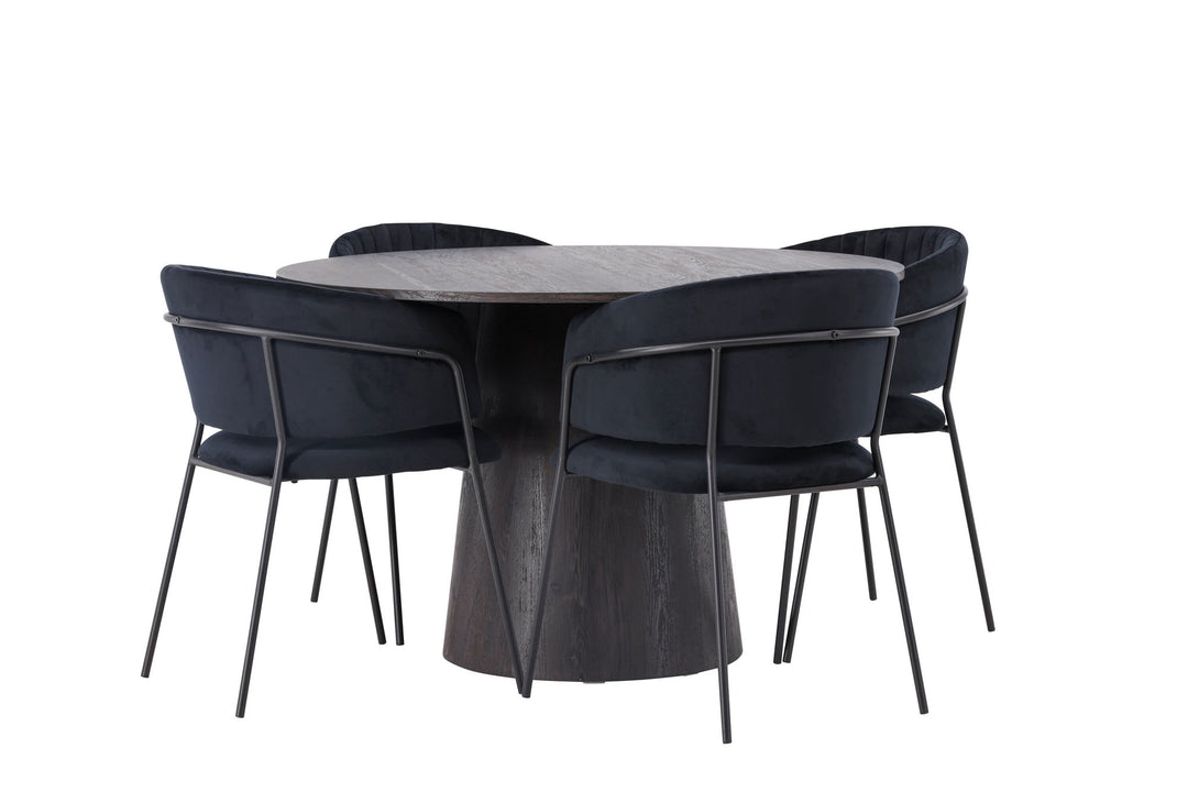Venture Home Lanzo Dining Table φ120 - Mocca/Mocca +Selma Dining Chair - Black / Black Velvet _4