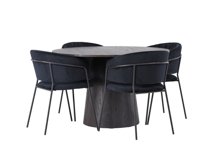 Venture Home Lanzo Dining Table φ120 - Mocca/Mocca +Selma Dining Chair - Black / Black Velvet _4