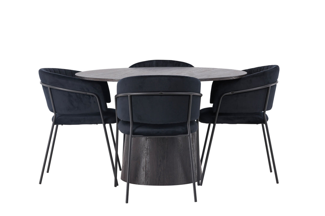 Venture Home Lanzo Dining Table φ120 - Mocca/Mocca +Selma Dining Chair - Black / Black Velvet _4