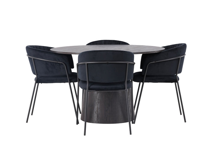 Venture Home Lanzo Dining Table φ120 - Mocca/Mocca +Selma Dining Chair - Black / Black Velvet _4