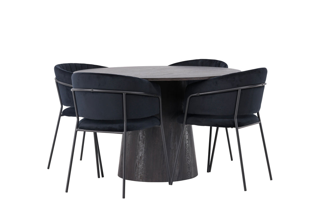 Venture Home Lanzo Dining Table φ120 - Mocca/Mocca +Selma Dining Chair - Black / Black Velvet _4