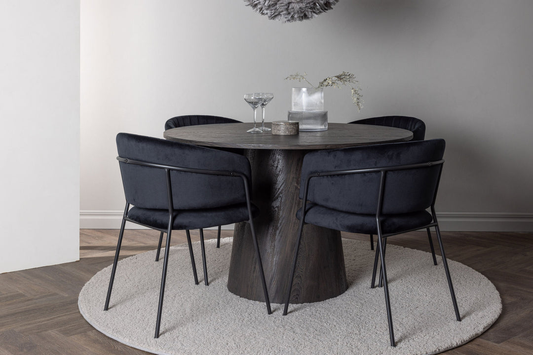 Venture Home Lanzo Dining Table φ120 - Mocca/Mocca +Selma Dining Chair - Black / Black Velvet _4