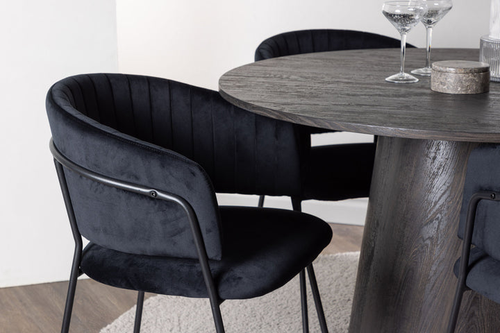 Venture Home Lanzo Dining Table φ120 - Mocca/Mocca +Selma Dining Chair - Black / Black Velvet _4