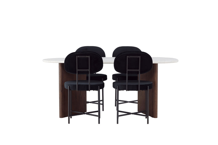Venture Home Grönvik Dining Table 180*75 - Mocca / Offwhite Concretelook MDF +Stella Dining Chair - Black / Black Velvet _4