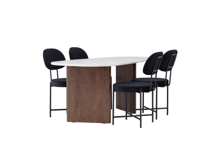 Venture Home Grönvik Dining Table 180*75 - Mocca / Offwhite Concretelook MDF +Stella Dining Chair - Black / Black Velvet _4