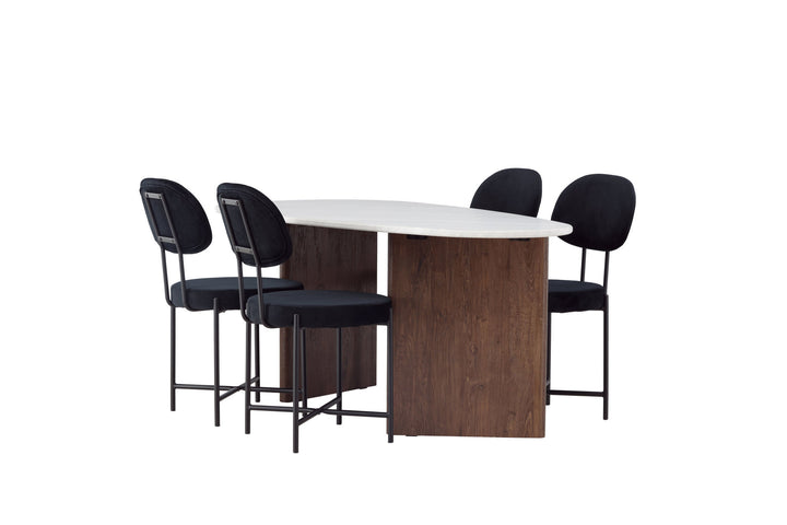 Venture Home Grönvik Dining Table 180*75 - Mocca / Offwhite Concretelook MDF +Stella Dining Chair - Black / Black Velvet _4