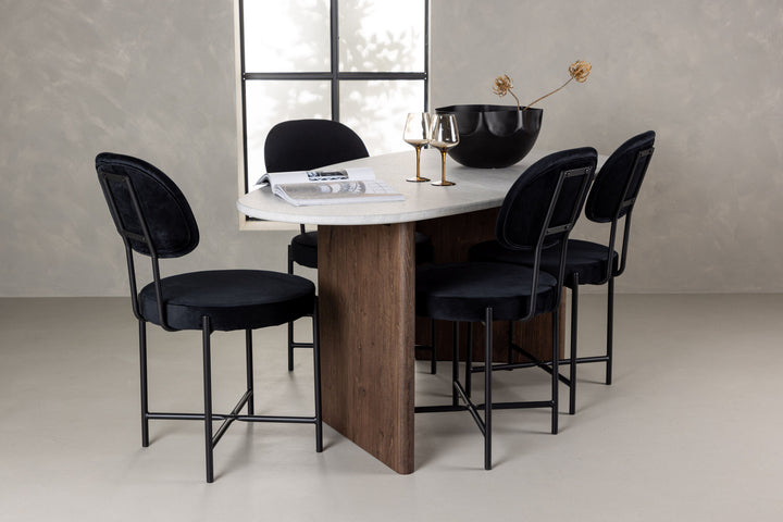 Venture Home Grönvik Dining Table 180*75 - Mocca / Offwhite Concretelook MDF +Stella Dining Chair - Black / Black Velvet _4